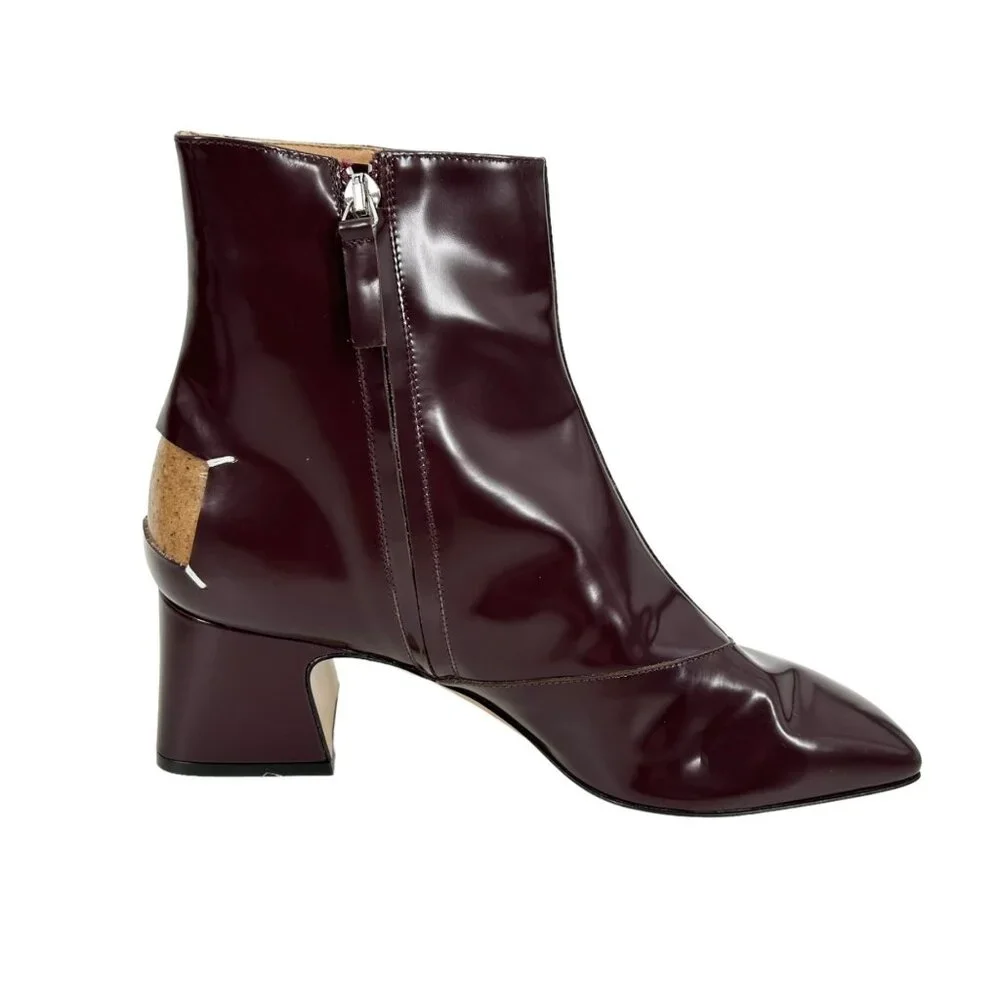 NWOB Maison Margiela Four Stitch Burgundy Patent Leather Boots